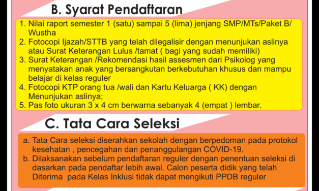 Informasi Penerimaan Peserta Didik Baru/PPDB Kelas Inklusi