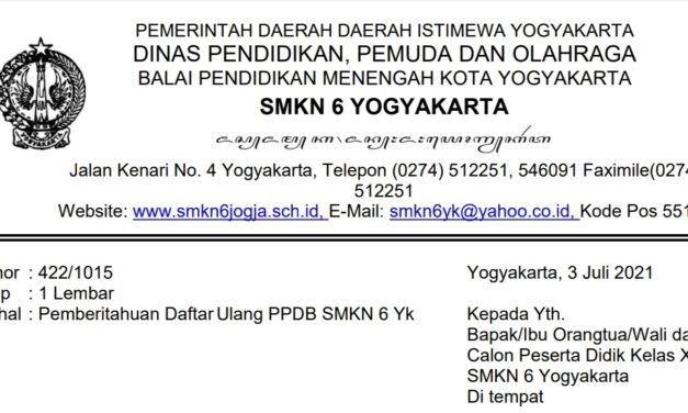 Pemberitahuan Daftar Ulang PPDB SMKN 6 Yogyakarta