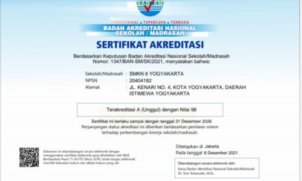 SMKN 6 Yogyakarta Raih Nilai Akreditasi Kategori Unggul